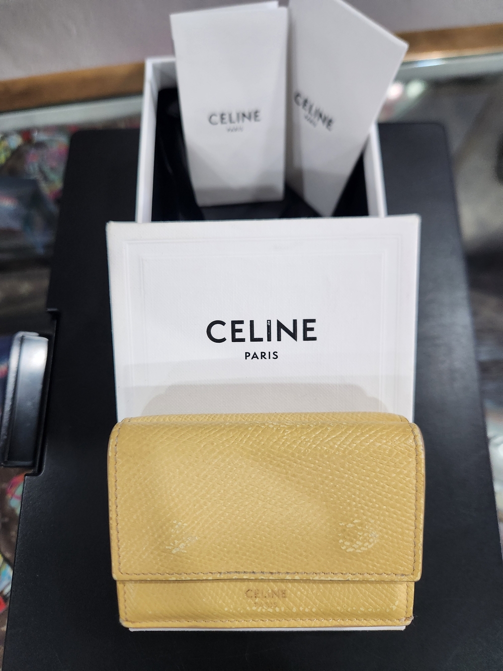CELINE Authentic Yellow Leather Compact Wallet